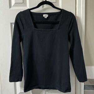Black J Crew Blouse/Long sleeve top with square neck. Size Small